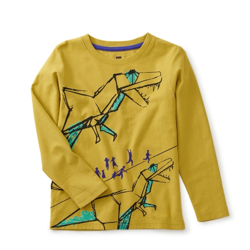 Kids Long-Sleeve Dinosaur Graphic Tee - Mustard